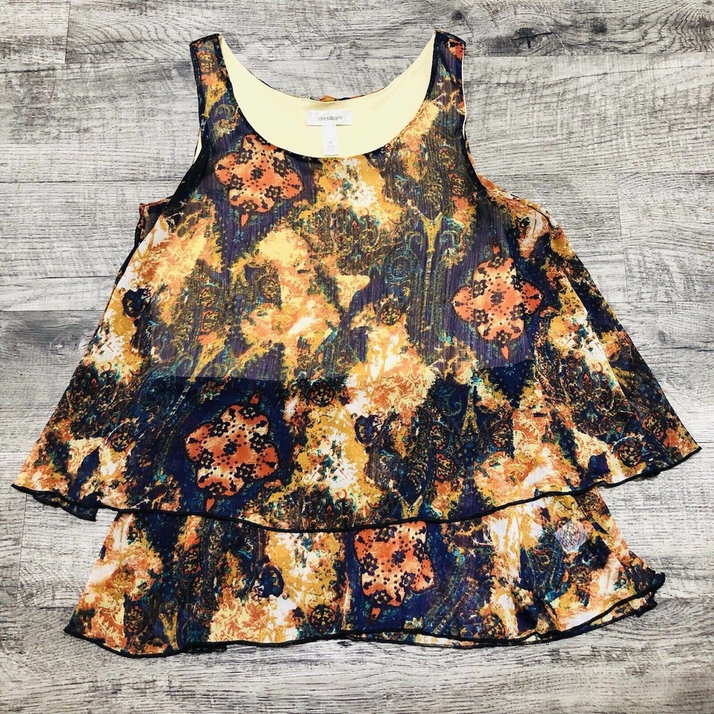 Dress Barn Top Blouse Women Sz M Chest 36” Sleeveless Boho Floral Lined E18